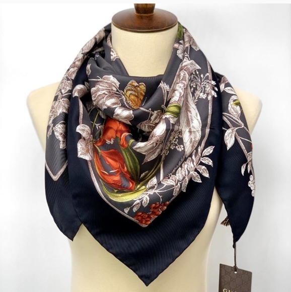 gucci black silk scarf